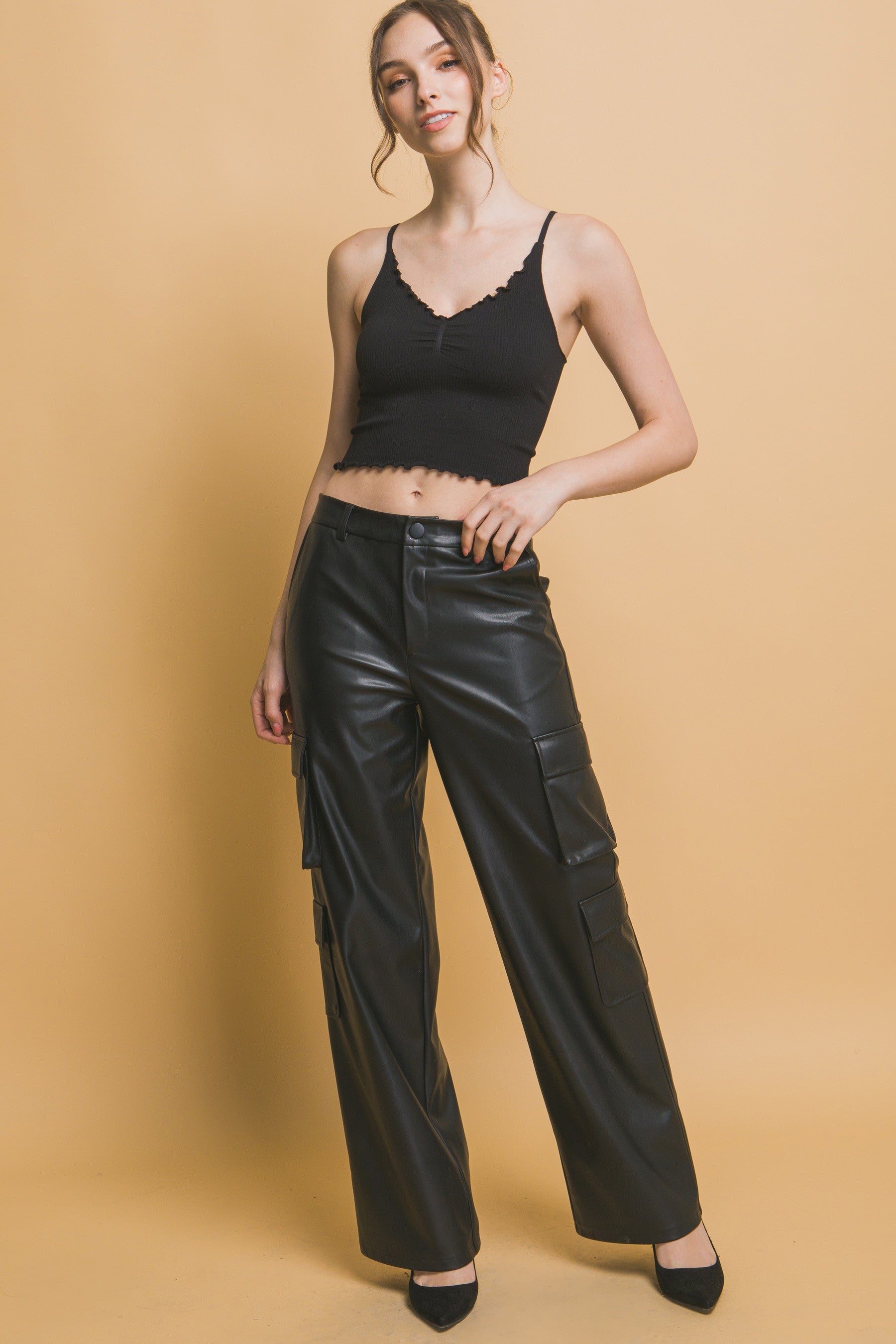 Faux Leather Relaxed Cargo Pants Faux Leather Relaxed Cargo Pants
