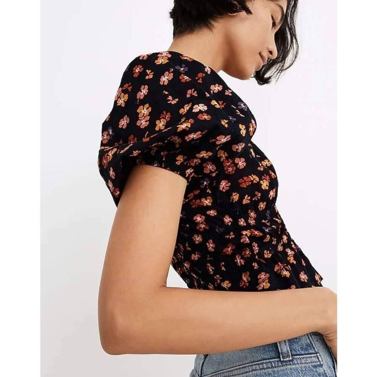 SIZE MEDIUM | Madewell Smocked Waist Crop Top