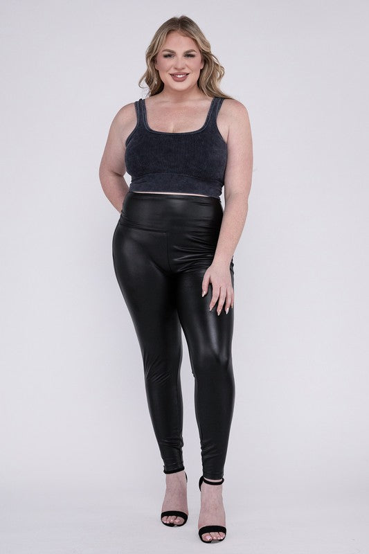 High Rise Faux Leather Leggings Plus