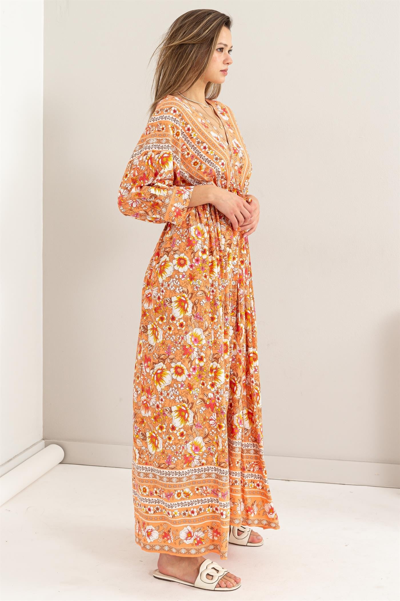 Apricot Button Front maxi Dress