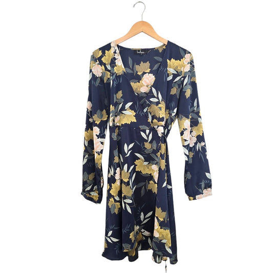 Lulus blue floral wrap dress, Size Large