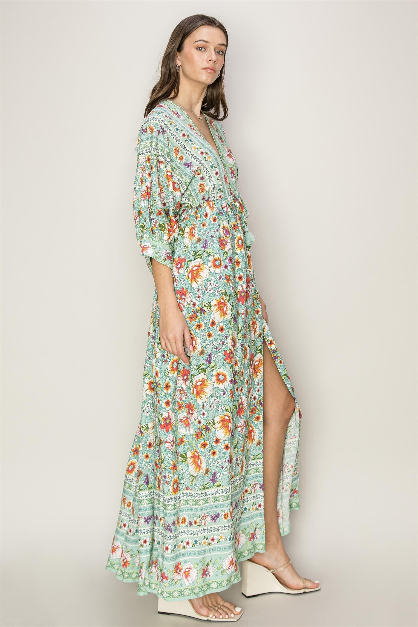 Jade Floral Button Front Maxi Dress