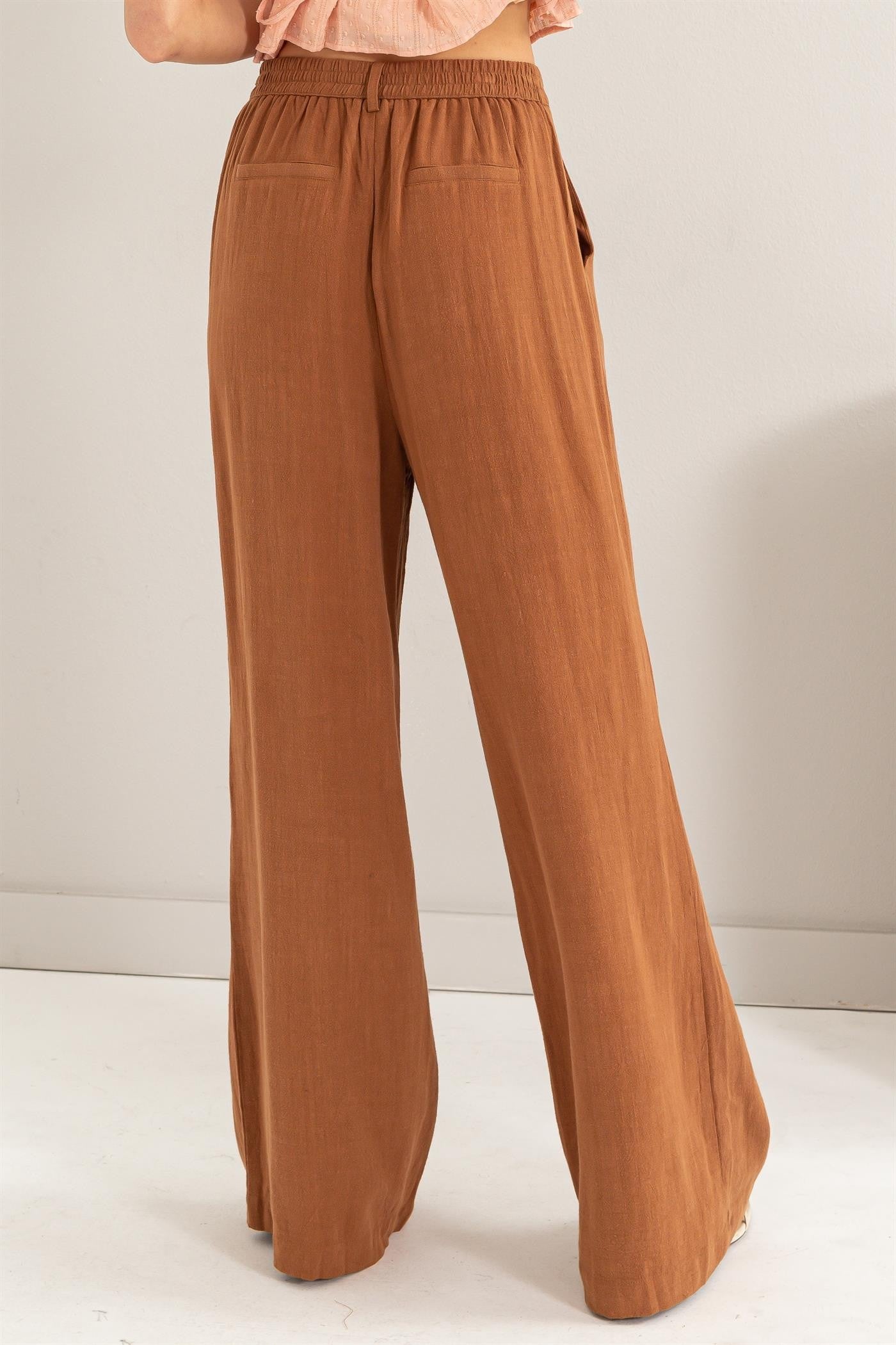 Linen Blend Pleated Wide Leg Trouser Pants