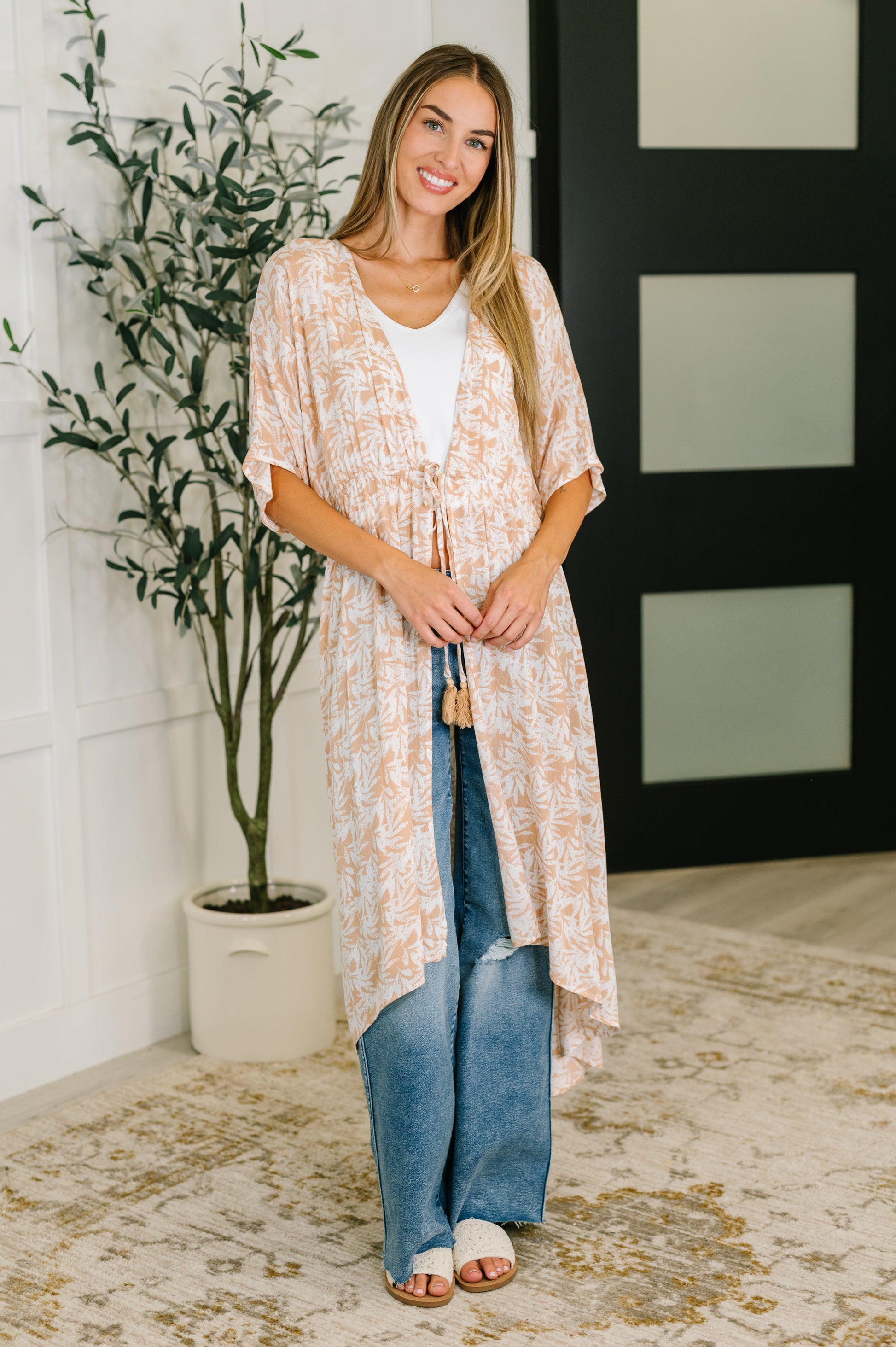 Tropical Print Gauze Kimono with Elastic Waist Tie in Milk Tea – Dress 2 Impress NH Tropical Print Gauze Kimono with Elastic Waist Tie in Milk Tea – Dress 2 Impress NH