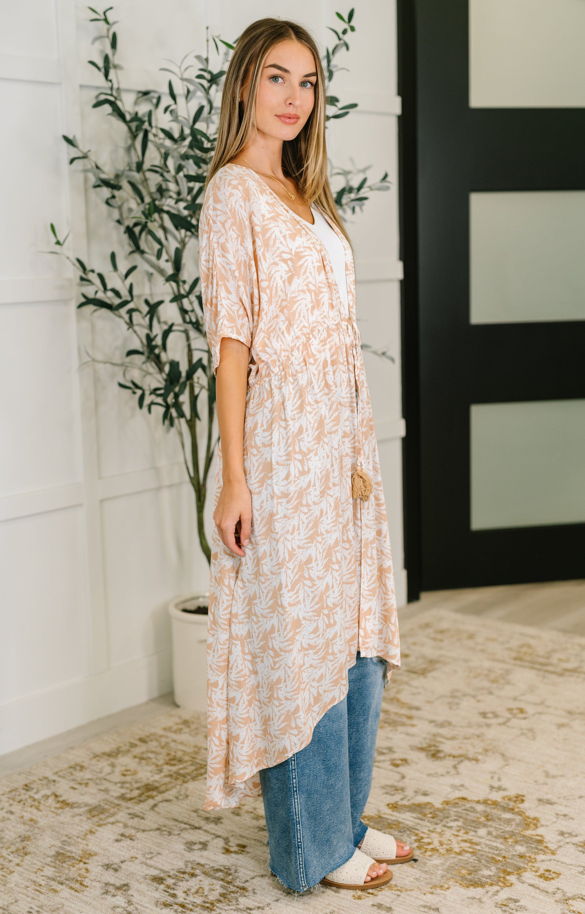 Tropical Print Gauze Kimono with Elastic Waist Tie in Milk Tea – Dress 2 Impress NH Tropical Print Gauze Kimono with Elastic Waist Tie in Milk Tea – Dress 2 Impress NH