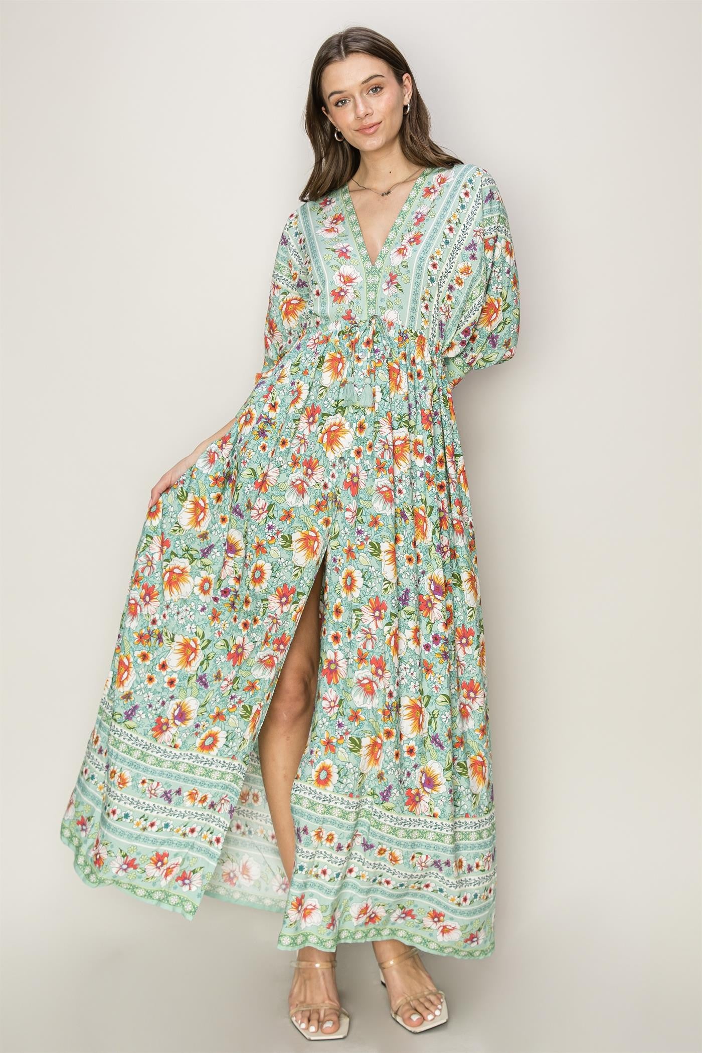 Jade Floral Button Front Maxi Dress